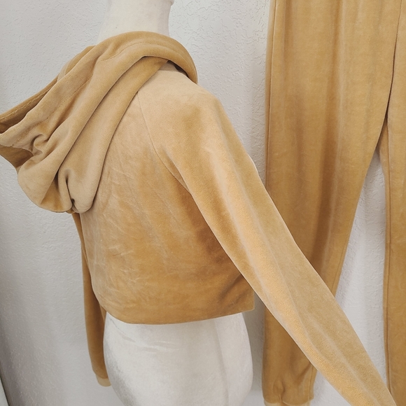 SOLD Naked Wardrobe M Tan Velvet Jogger Hoodie Set - Picture 6 of 10